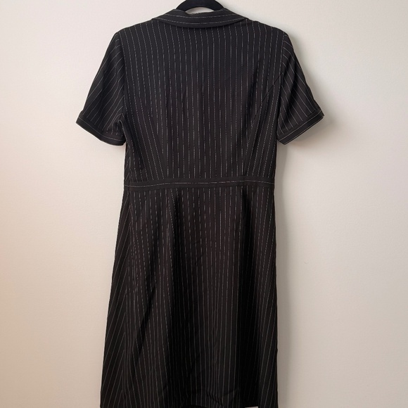 DKNY Pinstripe Shortsleeved Wrap Front Dress - Black - Picture 7 of 9